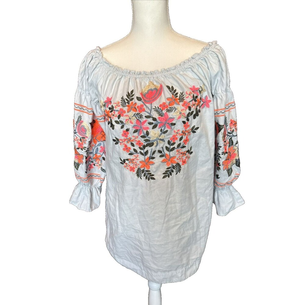 Free People Fleur Du Jour Dress Embroidered Boho Small Light Blue Floral